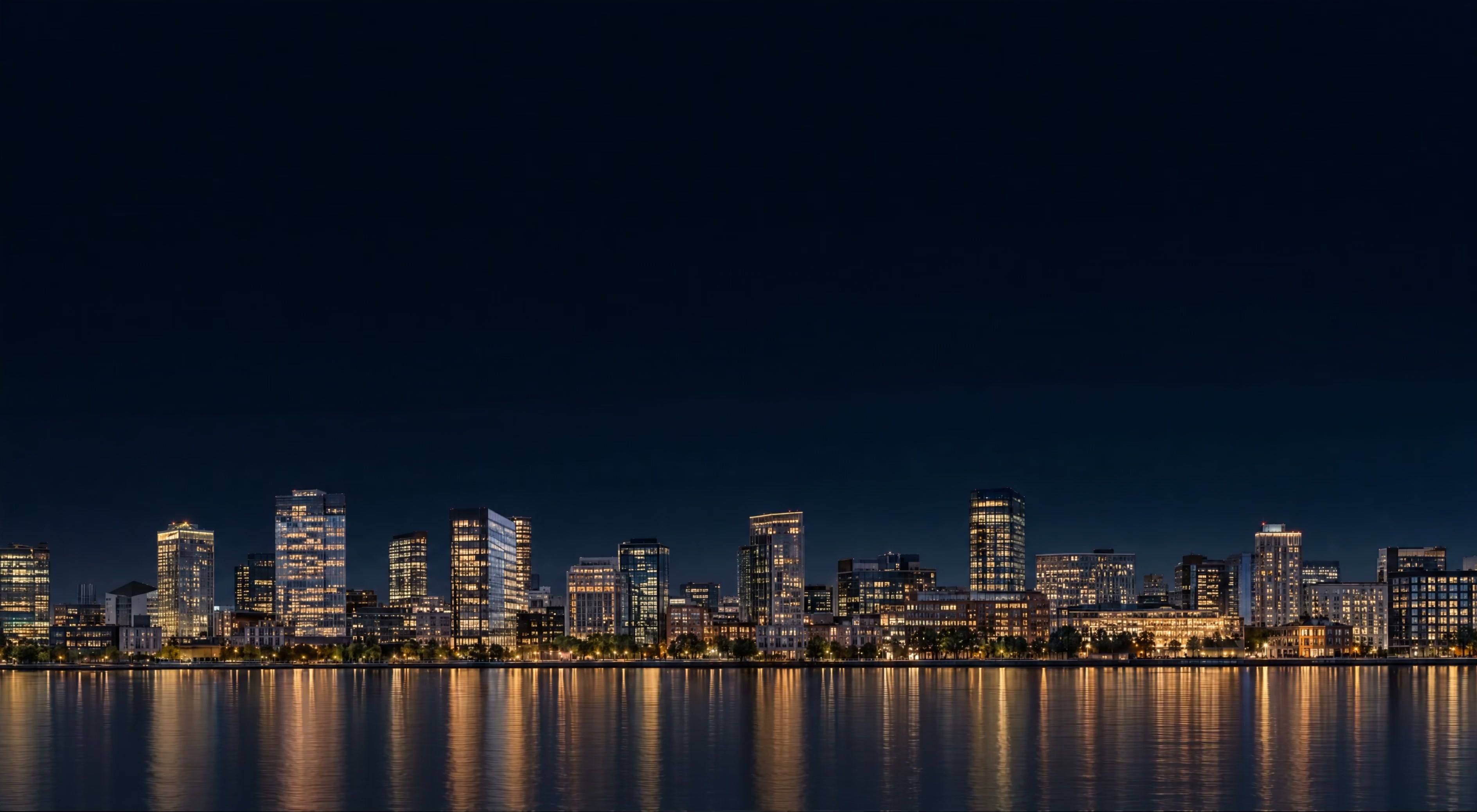 A waterfront skyline at night